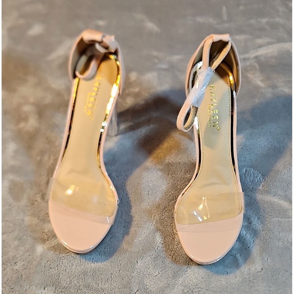 Kn Footwear Nude Patent Strappy Block Heel Ankle Strap Open Toe Buckle Size 8
